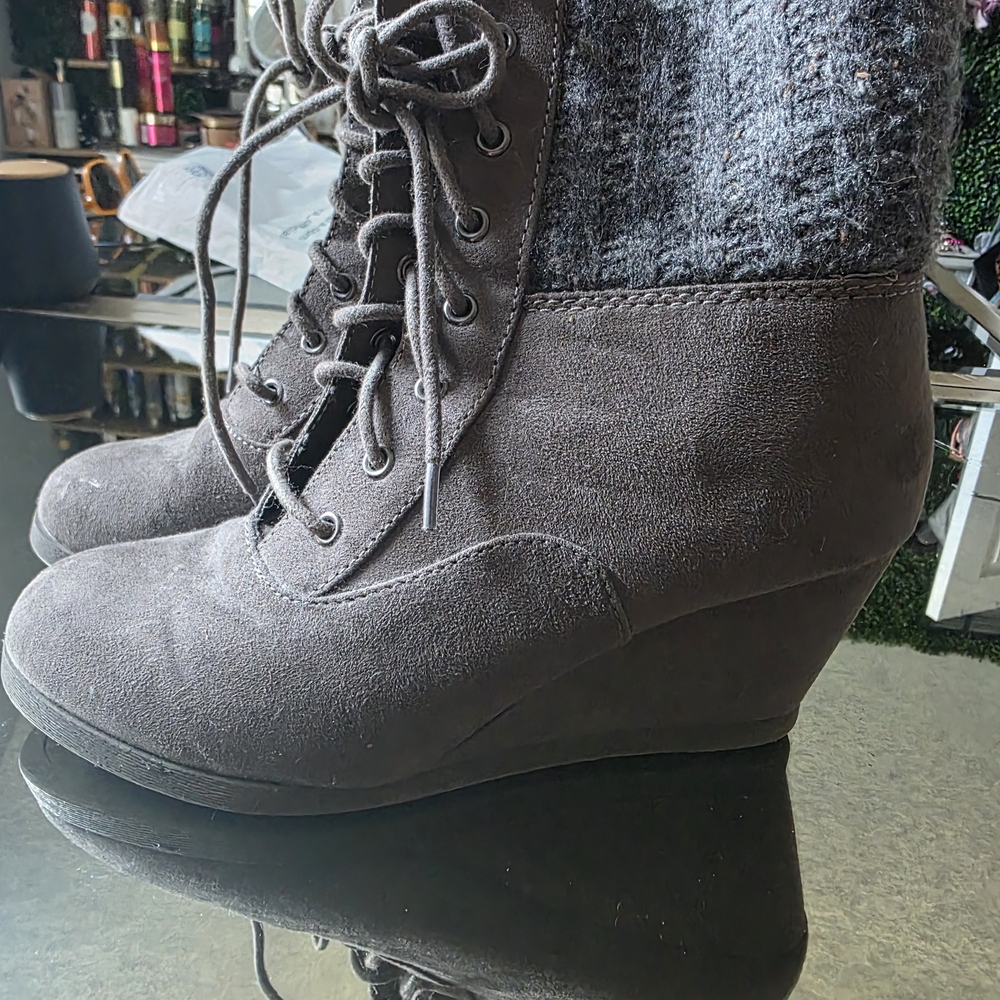 Heritage Charcoal Lace Up Wedge Boots